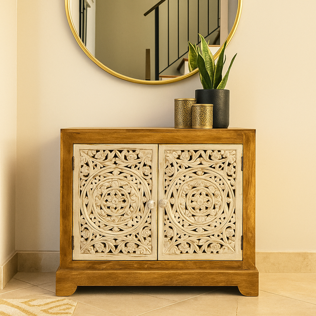 Harris Hand Carved Wooden Shoe Cabinet