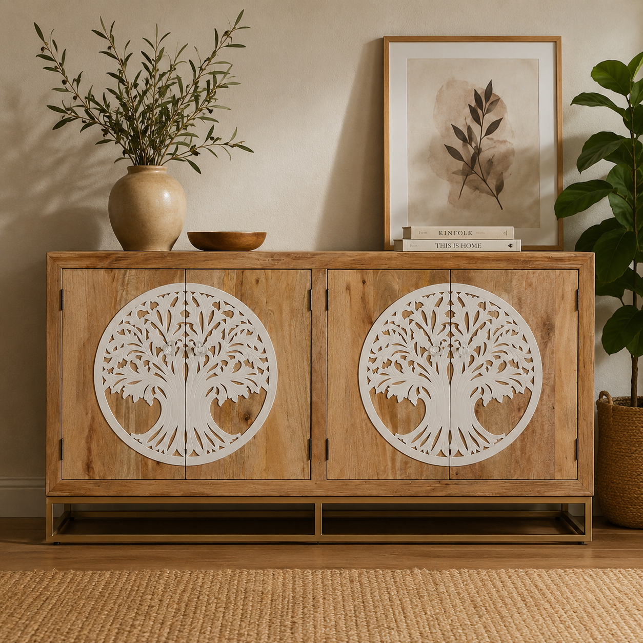 Leona Hand Card Wooden Sideboard