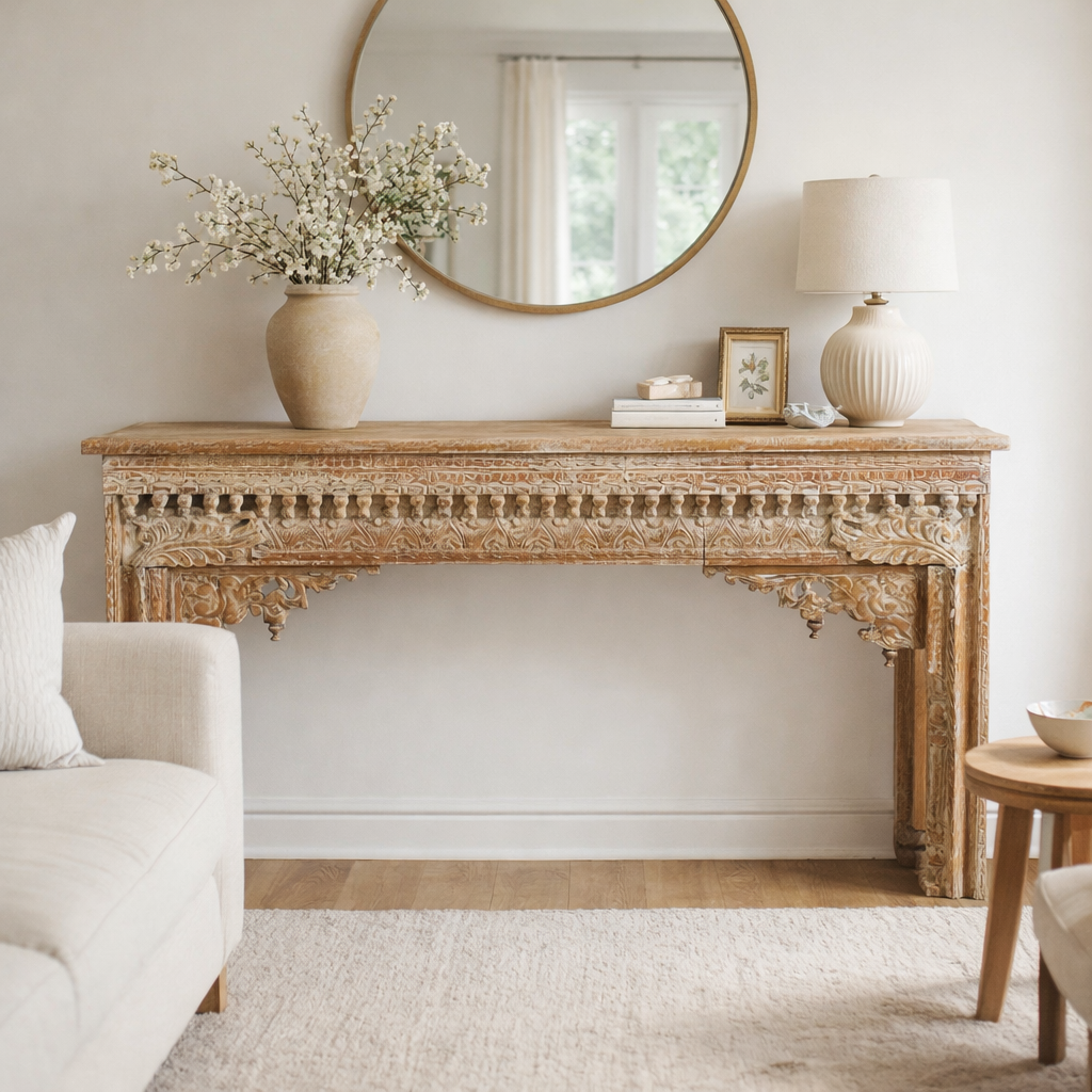 Jass Wooden Hand Carved Console Table