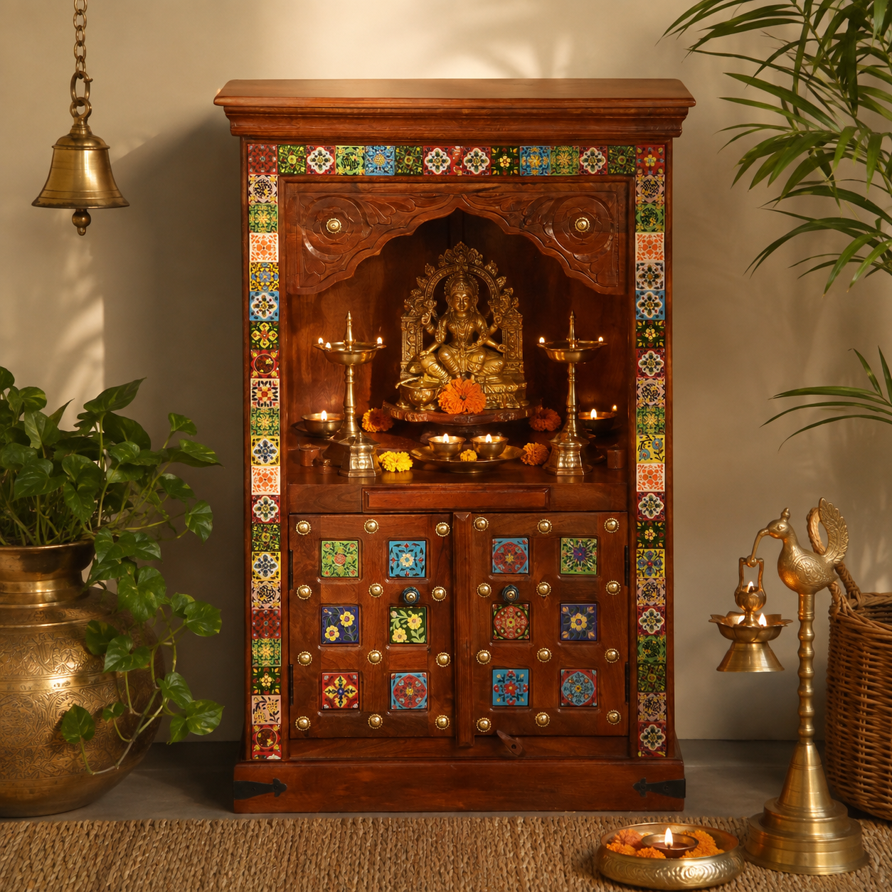 Anjani Hand Carved Wooden Mandir