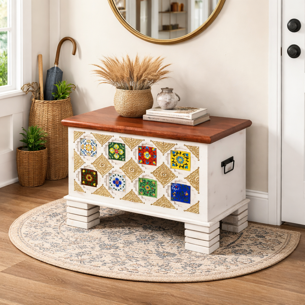Jason Carved Tile Storage Trunk
