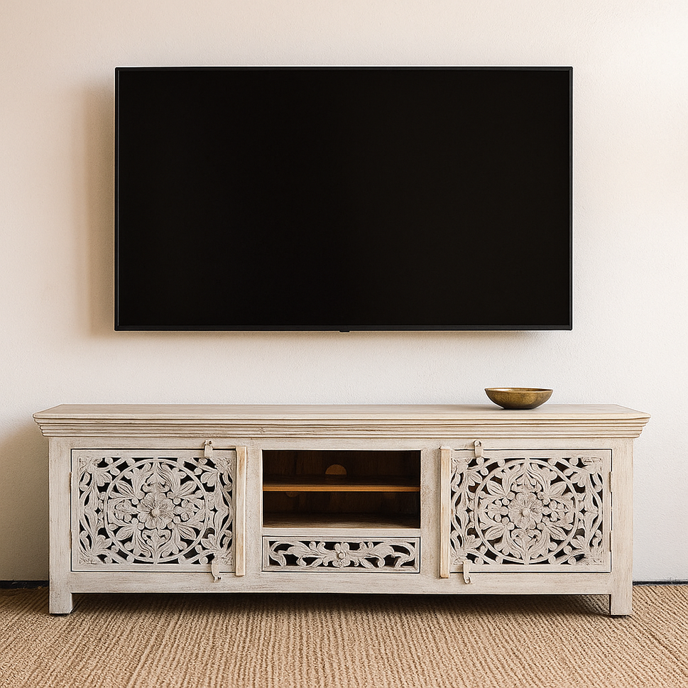 Megha Hand Carved Wooden TV Cabinet