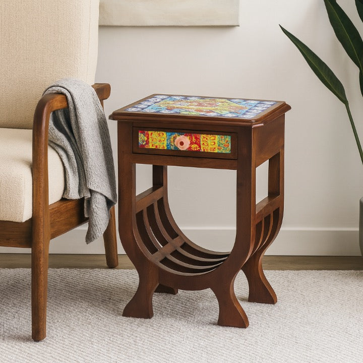 Alvin Hand Carved Tile Stool